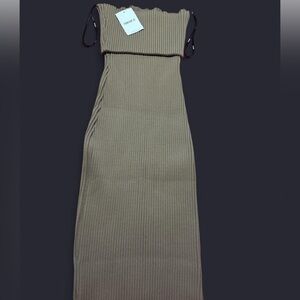 Forever 21 Strapless Beige Ribbed Dress